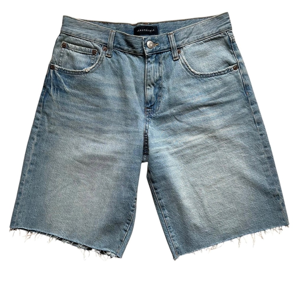 Aeropostale Womens High Waisted Denim Jorts Light Wash Frayed Hem Shorts Size 6